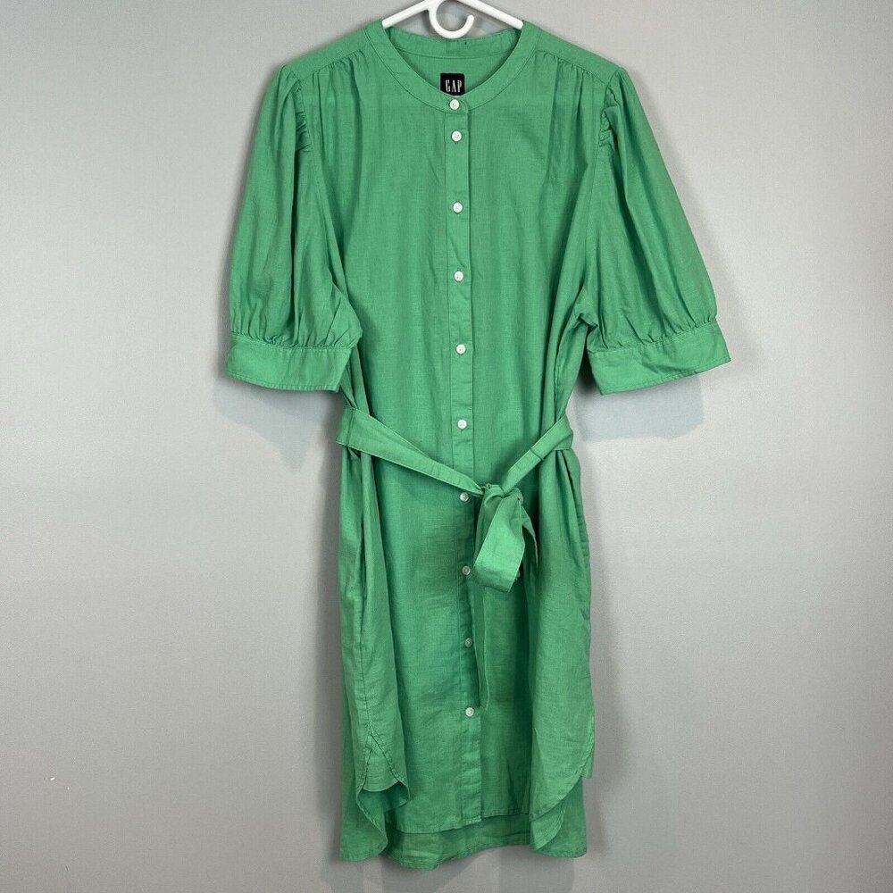 Gap Jamaica Green Linen Blend Shirt Dress Size XXL Short Puff Sleeve NWT